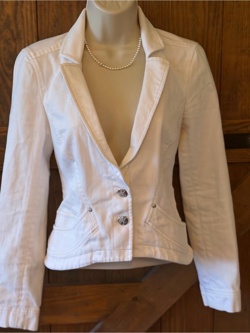 Armani Exchange White Tailored Blazer with Decorative Buttons